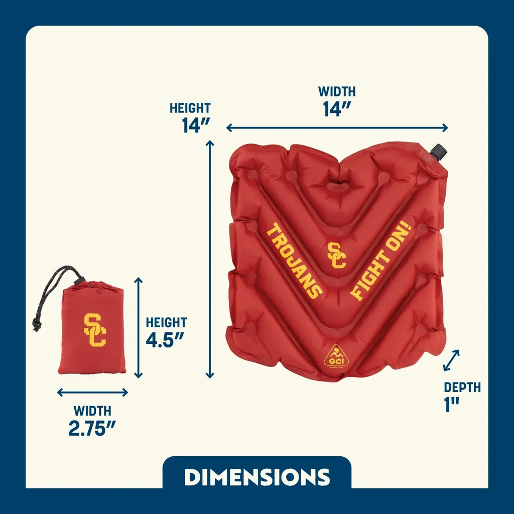 Bleacher-Friendly College V Seat Inflatable Stadium Cushion - USC Trojans - Choice 523 - Grandstand Cushion Seat with Secure Under-Bench Hooks Detail