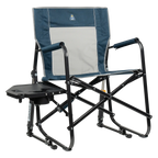Smooth Motion Freestyle Rocker with Side Table - Choice 853 - Heavy-Duty Kickback Rocker with Beverage Holder - Heathered Indigo
