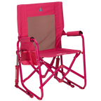 Luxury Camp Stowaway Rocker - Choice 794 - Heavy-Duty Kickback Rocker with Beverage Holder - Bright Pink