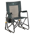 Luxury Camp Stowaway Rocker - Choice 794 - Heavy-Duty Kickback Rocker with Beverage Holder - Hunter Topo