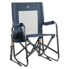 Luxury Camp Stowaway Rocker - Choice 794 - Heavy-Duty Kickback Rocker with Beverage Holder - Denim
