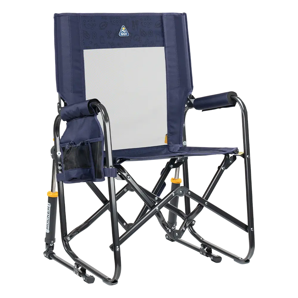 Luxury Camp Stowaway Rocker - Choice 794 - Heavy-Duty Kickback Rocker with Beverage Holder - Tailgater Rich Blue