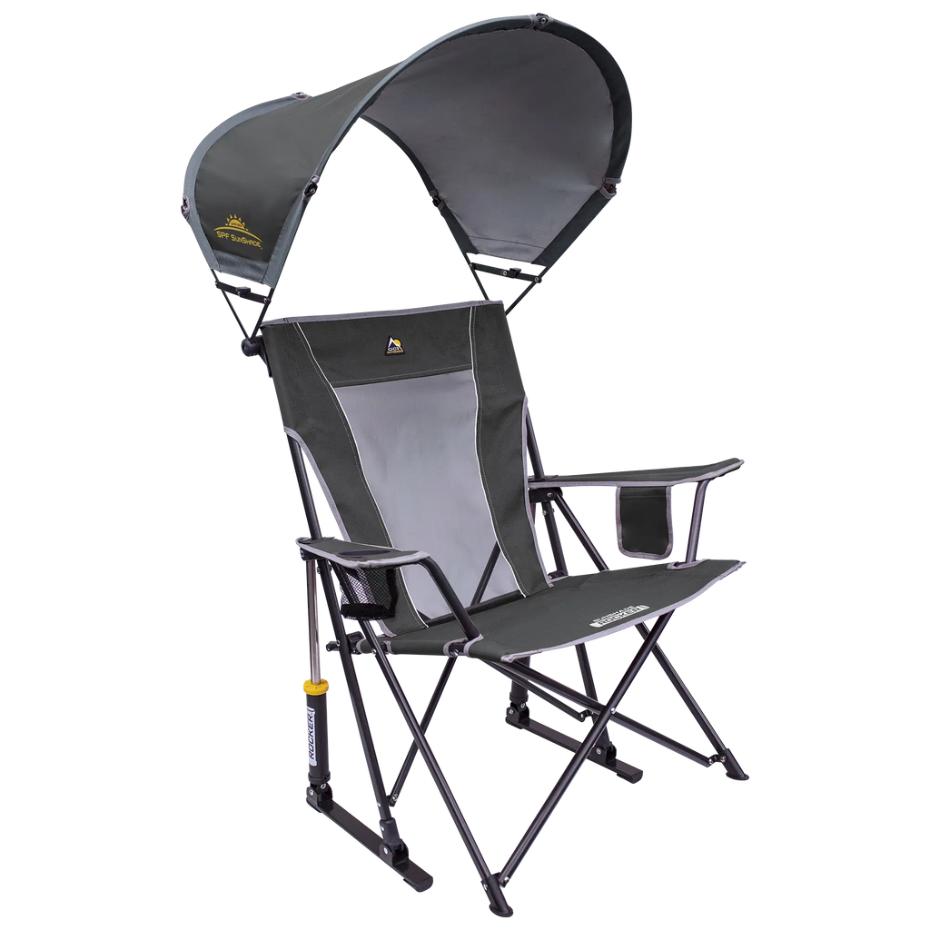 Luxury Camp SunShade Rocker - Choice 550 - Patented Spring-Action Rocking Chair for Camping - Pewter
