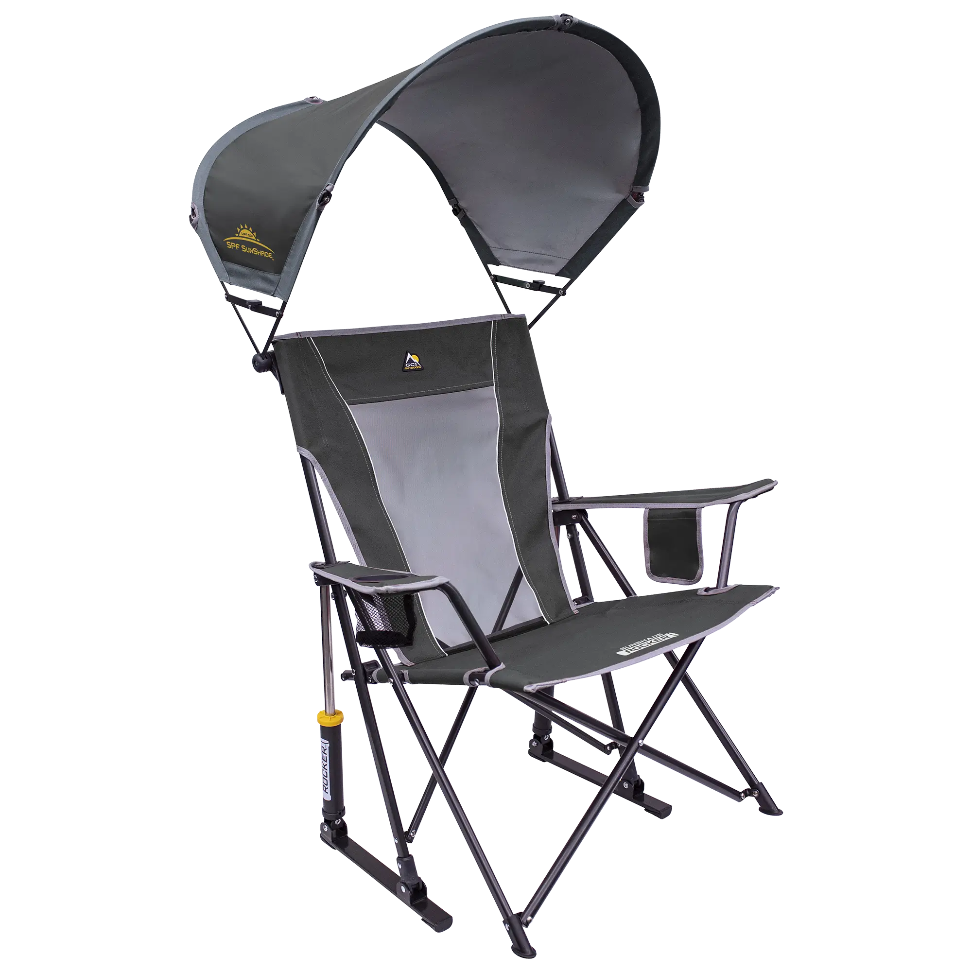 Luxury Camp SunShade Rocker - Choice 550 - Patented Spring-Action Rocking Chair for Camping - Pewter