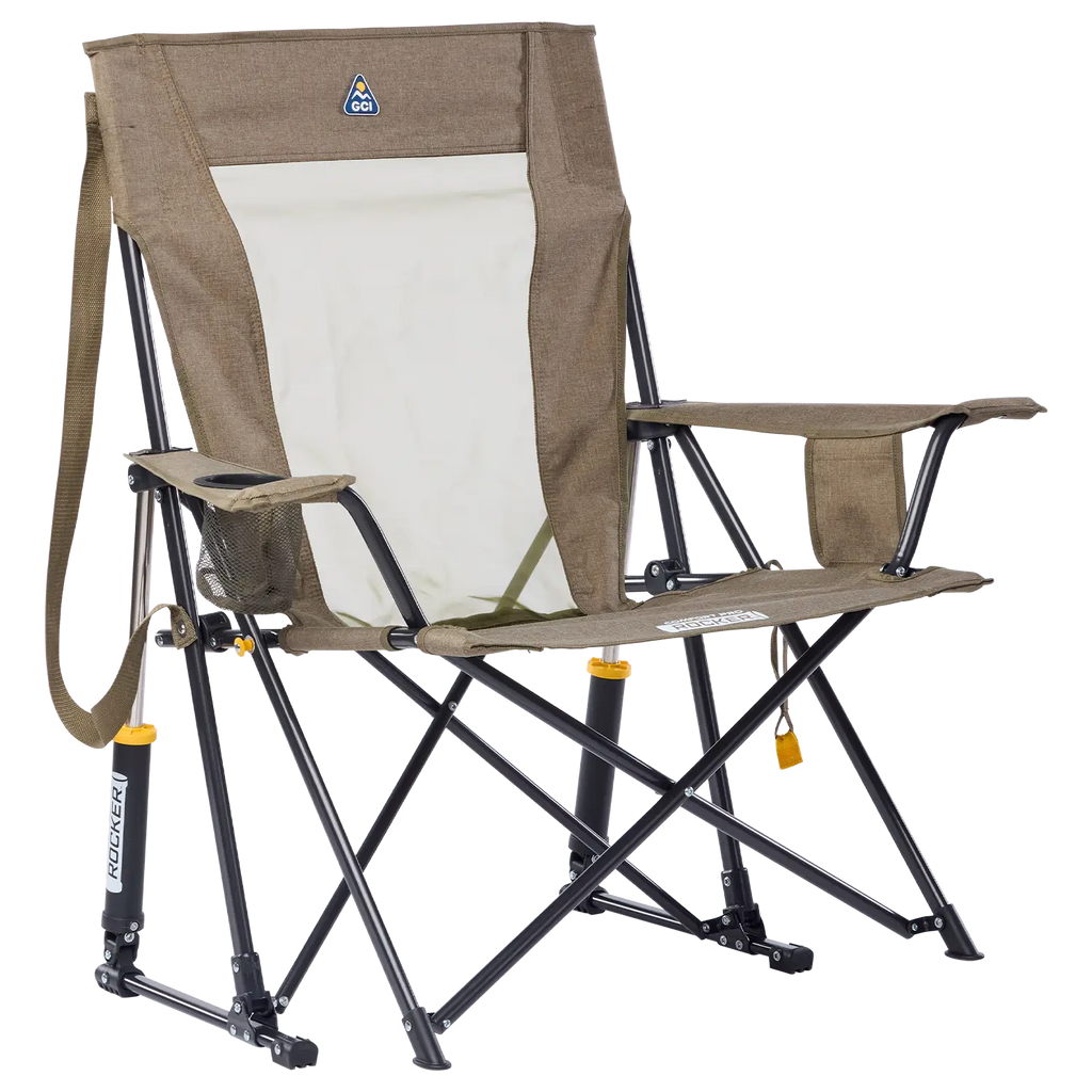 Luxury Camp Comfort Pro Rocker XL - Choice 107 - Patented Spring-Action Rocking Chair for Camping - Heathered Aged Fatigue