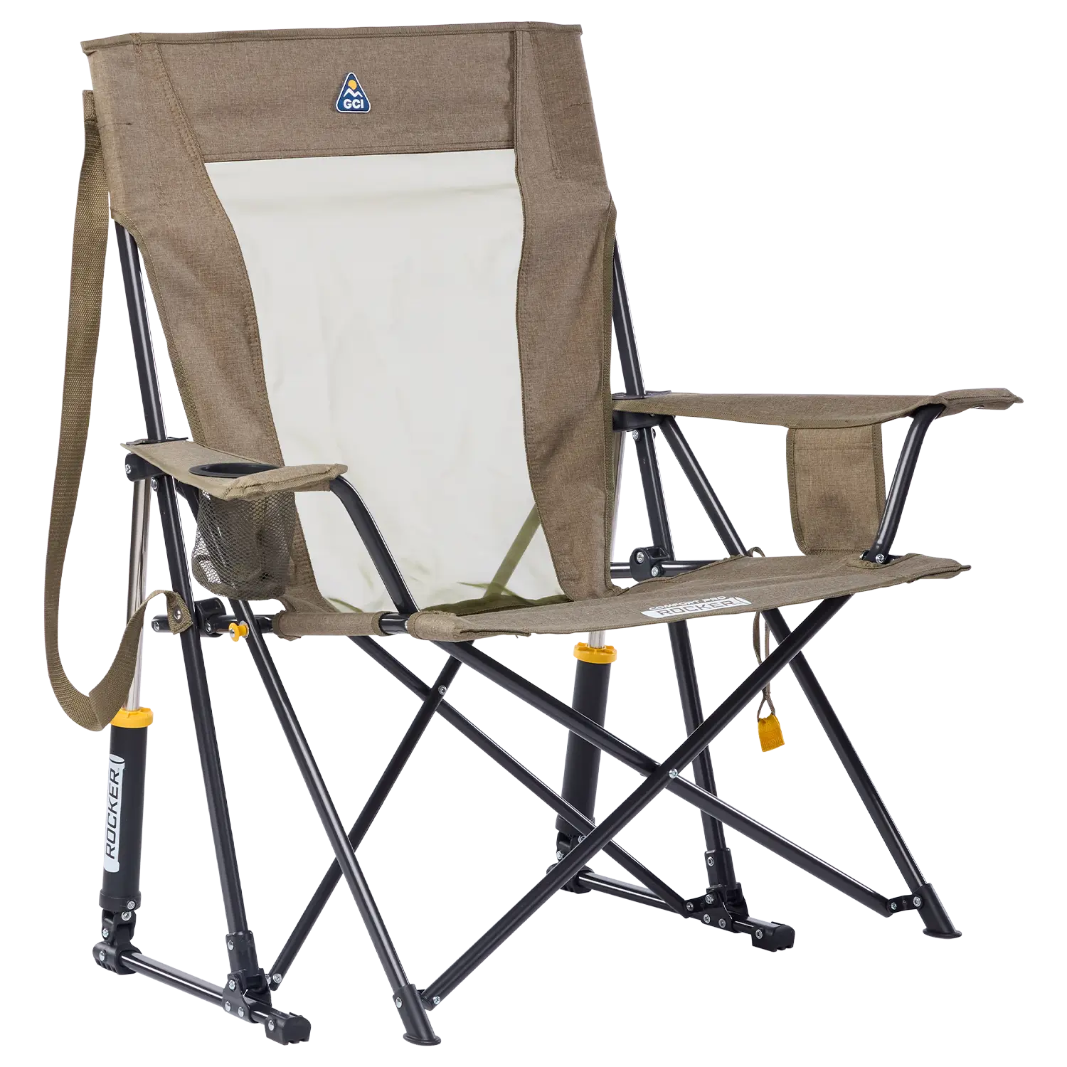 Luxury Camp Comfort Pro Rocker XL - Choice 107 - Patented Spring-Action Rocking Chair for Camping - Heathered Aged Fatigue