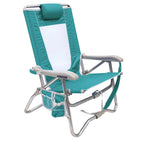 Rust-Resistant Aluminum Bi-Fold Beach Chair - Choice 601 - Multi-Position Outdoor Beach Chair with Pillow - Seafoam