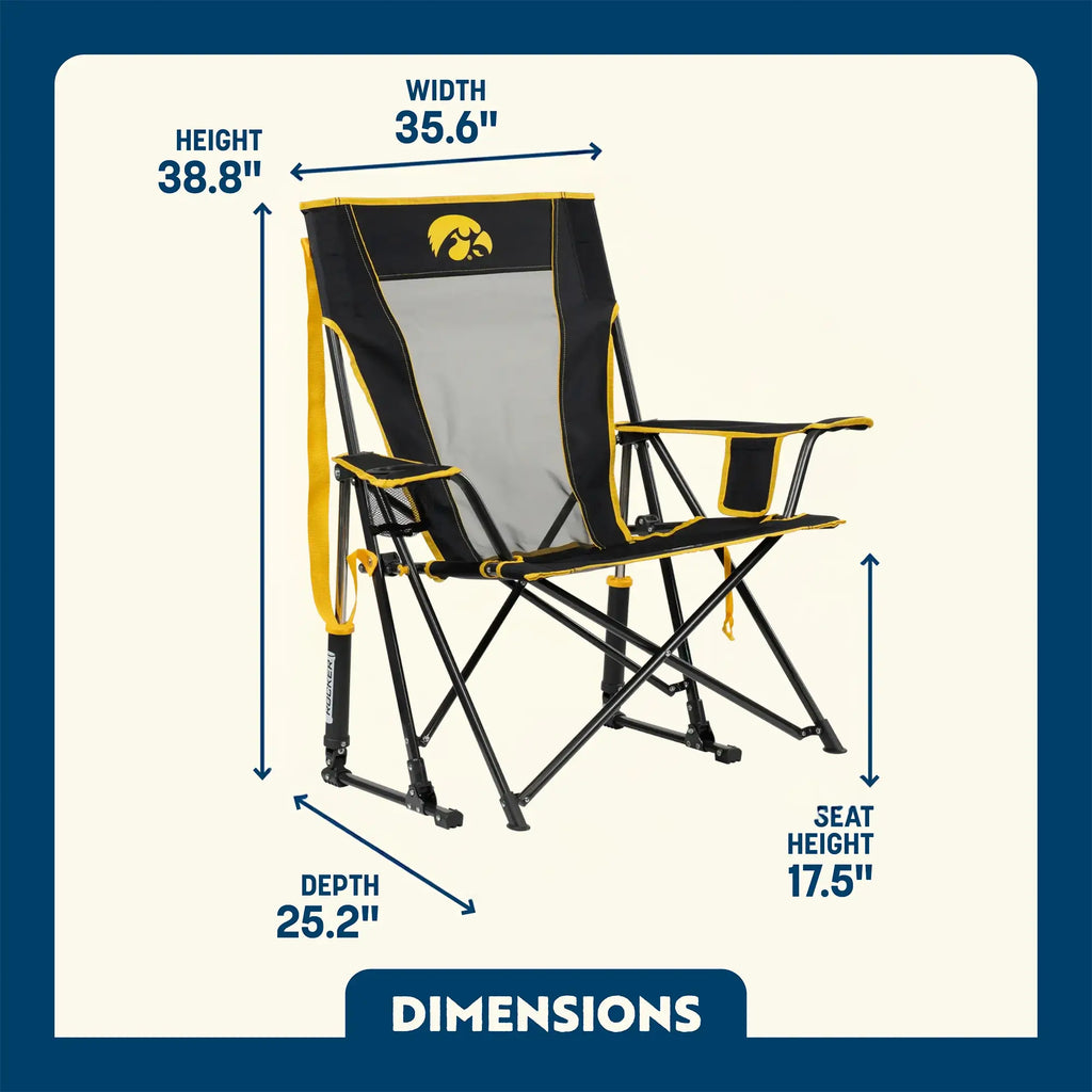 Premium All-Weather College Comfort Pro Rocker - Iowa Hawkeyes - Choice 249 - Freestyle Rocker Portable Outdoor Folding Chair Detail