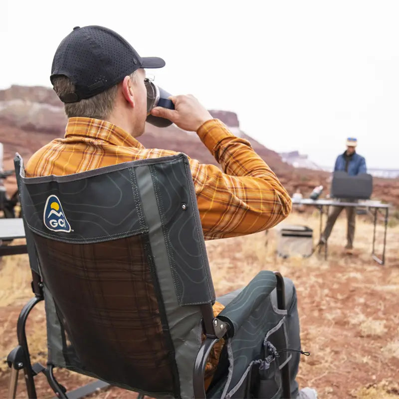 Luxury Camp Stowaway Rocker - Choice 794 - Heavy-Duty Kickback Rocker with Beverage Holder Detail