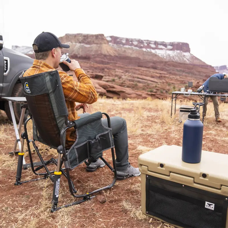 Luxury Camp Stowaway Rocker - Choice 794 - Heavy-Duty Kickback Rocker with Beverage Holder Detail