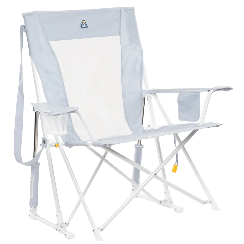 Luxury Camp Comfort Pro Rocker XL - Choice 107 - Patented Spring-Action Rocking Chair for Camping - Heathered Light Blue