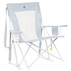 Luxury Camp Comfort Pro Rocker XL - Choice 107 - Patented Spring-Action Rocking Chair for Camping - Heathered Light Blue