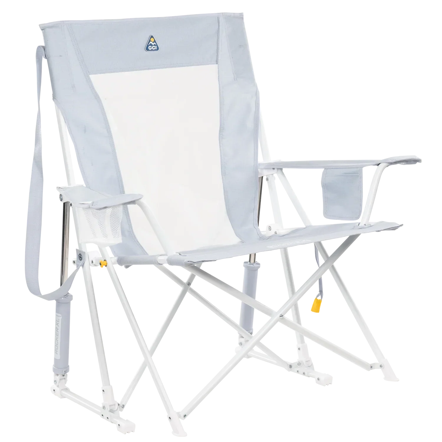 Luxury Camp Comfort Pro Rocker XL - Choice 107 - Patented Spring-Action Rocking Chair for Camping - Heathered Light Blue