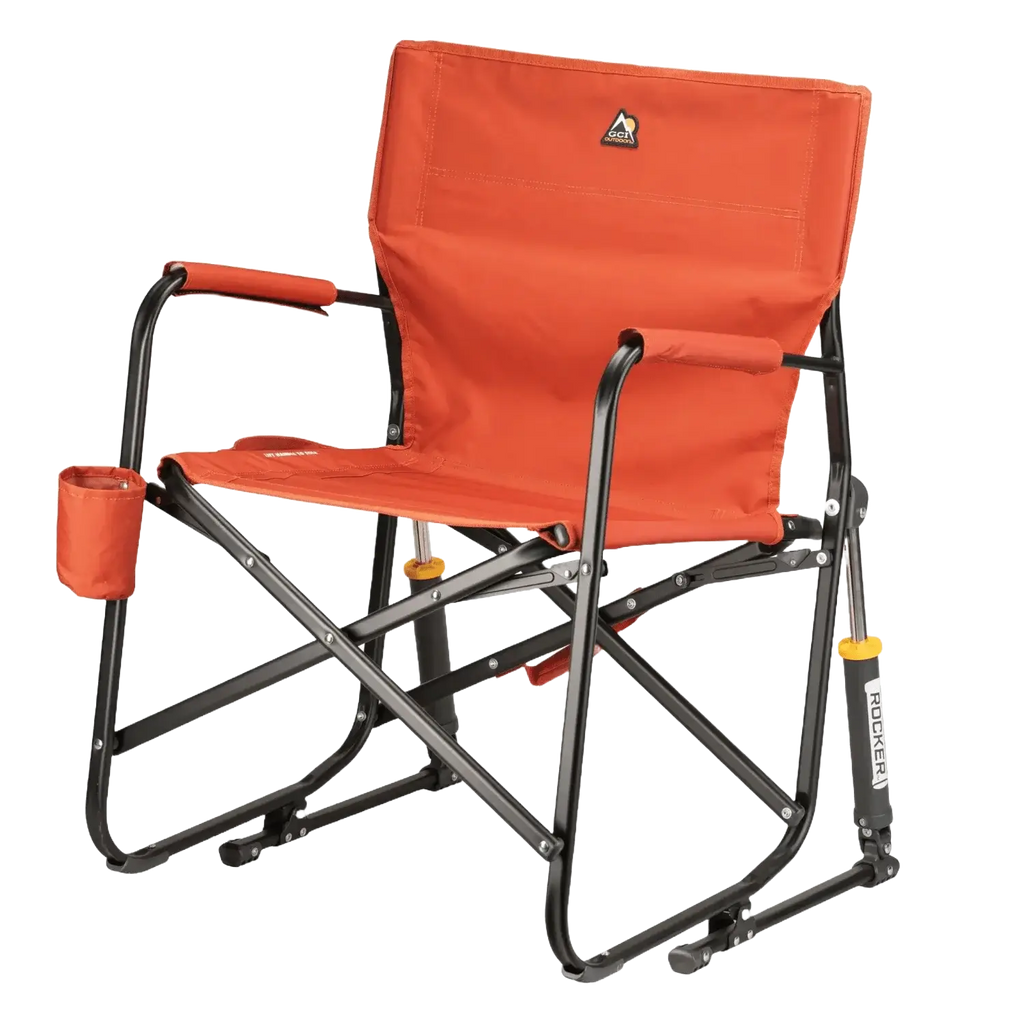 Luxury Camp Freestyle Rocker - Pumpkin Spice - Choice 373 - Patented Spring-Action Rocking Chair for Camping Detail