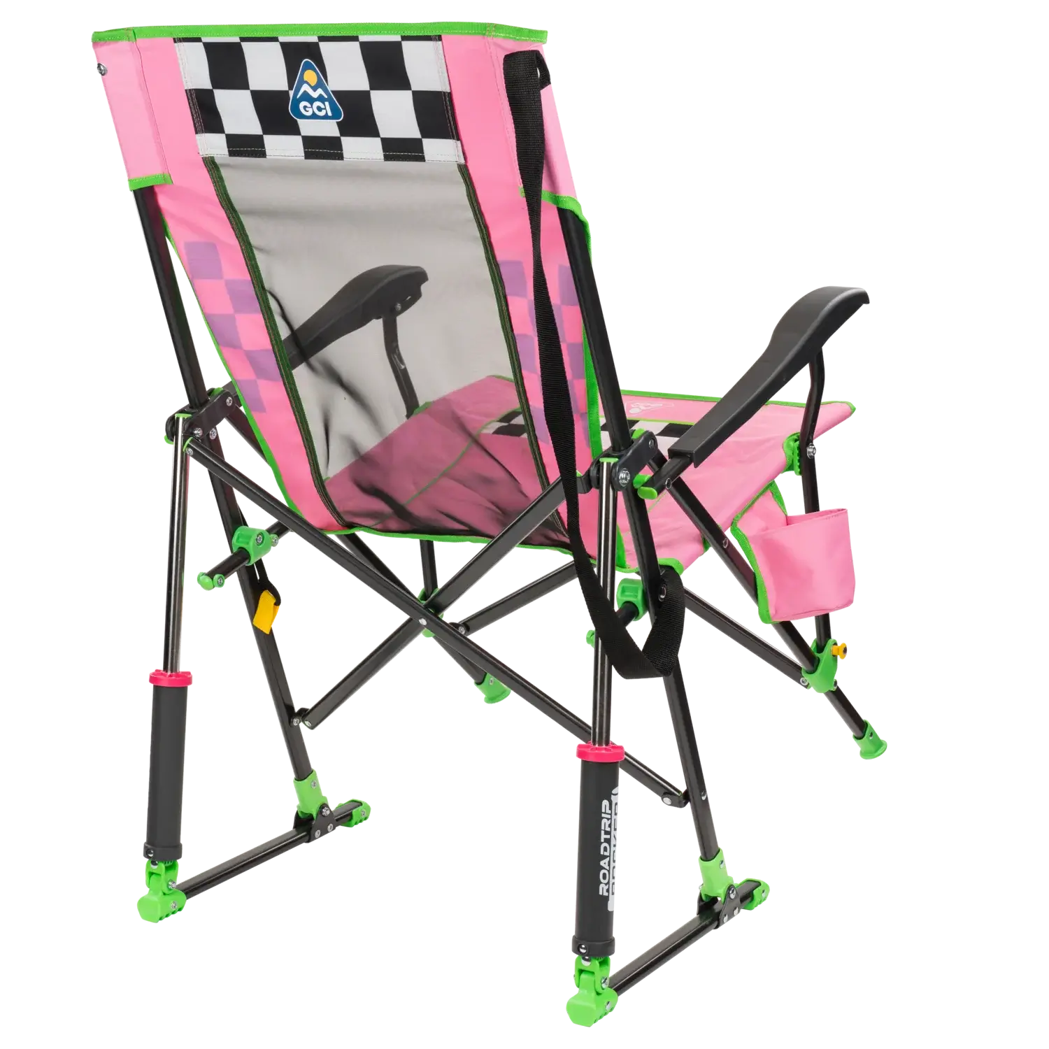 Patented Spring-Action RoadTrip Rocker - NASCAR For Her - Choice 560 - Heavy-Duty Kickback Rocker with Beverage Holder Detail