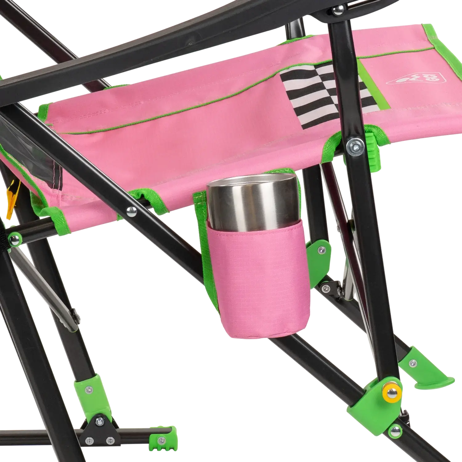 Patented Spring-Action RoadTrip Rocker - NASCAR For Her - Choice 560 - Heavy-Duty Kickback Rocker with Beverage Holder Detail
