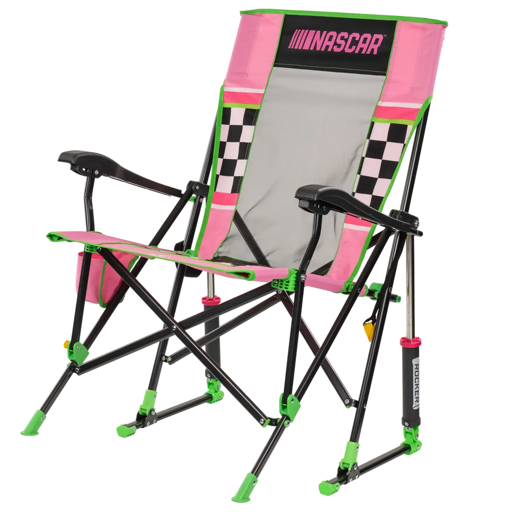 Patented Spring-Action RoadTrip Rocker - NASCAR For Her - Choice 560 - Heavy-Duty Kickback Rocker with Beverage Holder Detail