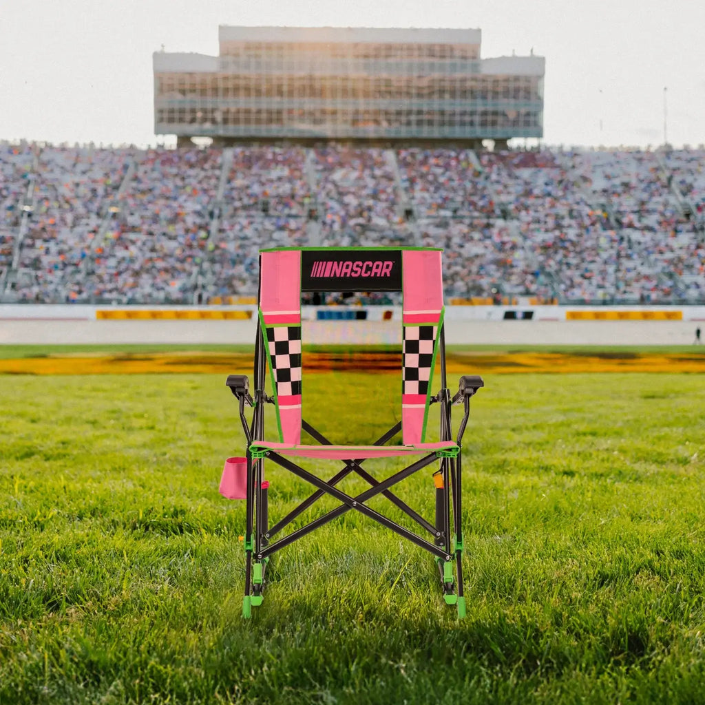 Patented Spring-Action RoadTrip Rocker - NASCAR For Her - Choice 560 - Heavy-Duty Kickback Rocker with Beverage Holder Detail