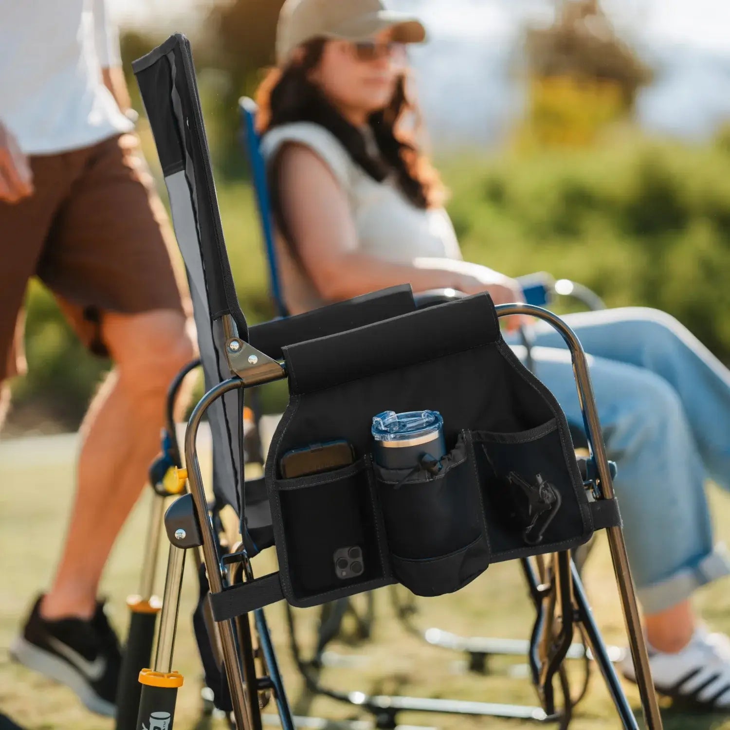 Luxury Camp Stowaway Rocker - Choice 794 - Heavy-Duty Kickback Rocker with Beverage Holder Detail