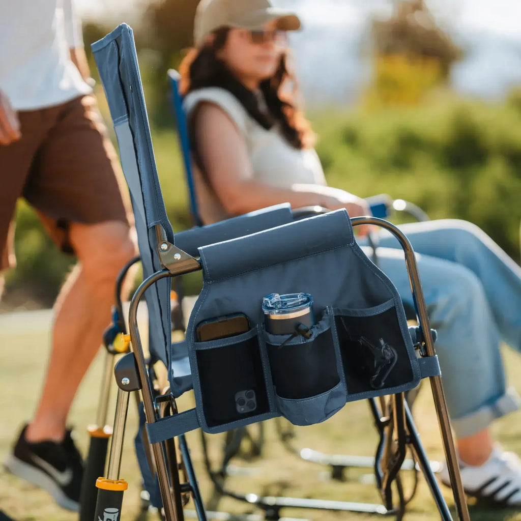 Luxury Camp Stowaway Rocker - Choice 794 - Heavy-Duty Kickback Rocker with Beverage Holder Detail