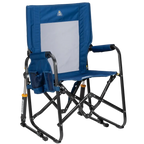 Luxury Camp Stowaway Rocker - Choice 794 - Heavy-Duty Kickback Rocker with Beverage Holder - Soft Navy